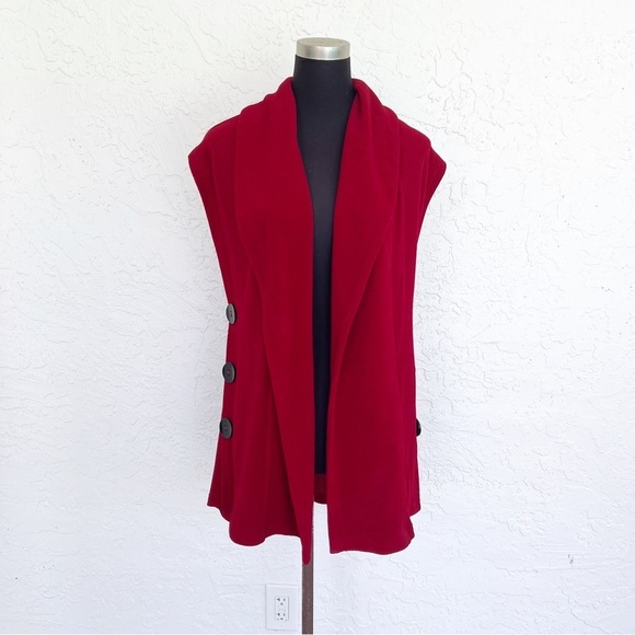 Soft Surroundings Cherry Red Mesa Button Vest Small #26312 Holiday Sweater - Picture 2 of 7
